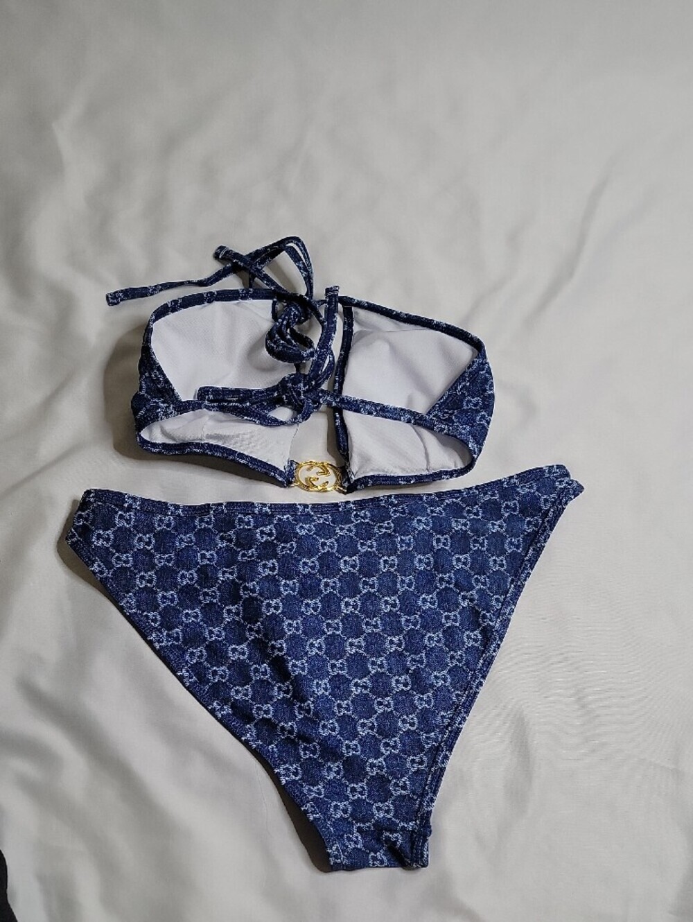 Gucci Navy Blue GG Logo Bikini Set with Gold Hardware - Picture 3 of 3